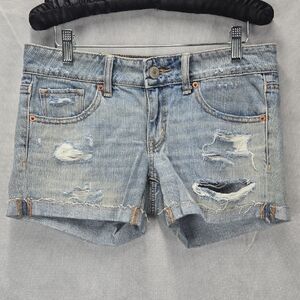 American Eagle Outfitters Light Blue Distressed Jean Shorts
